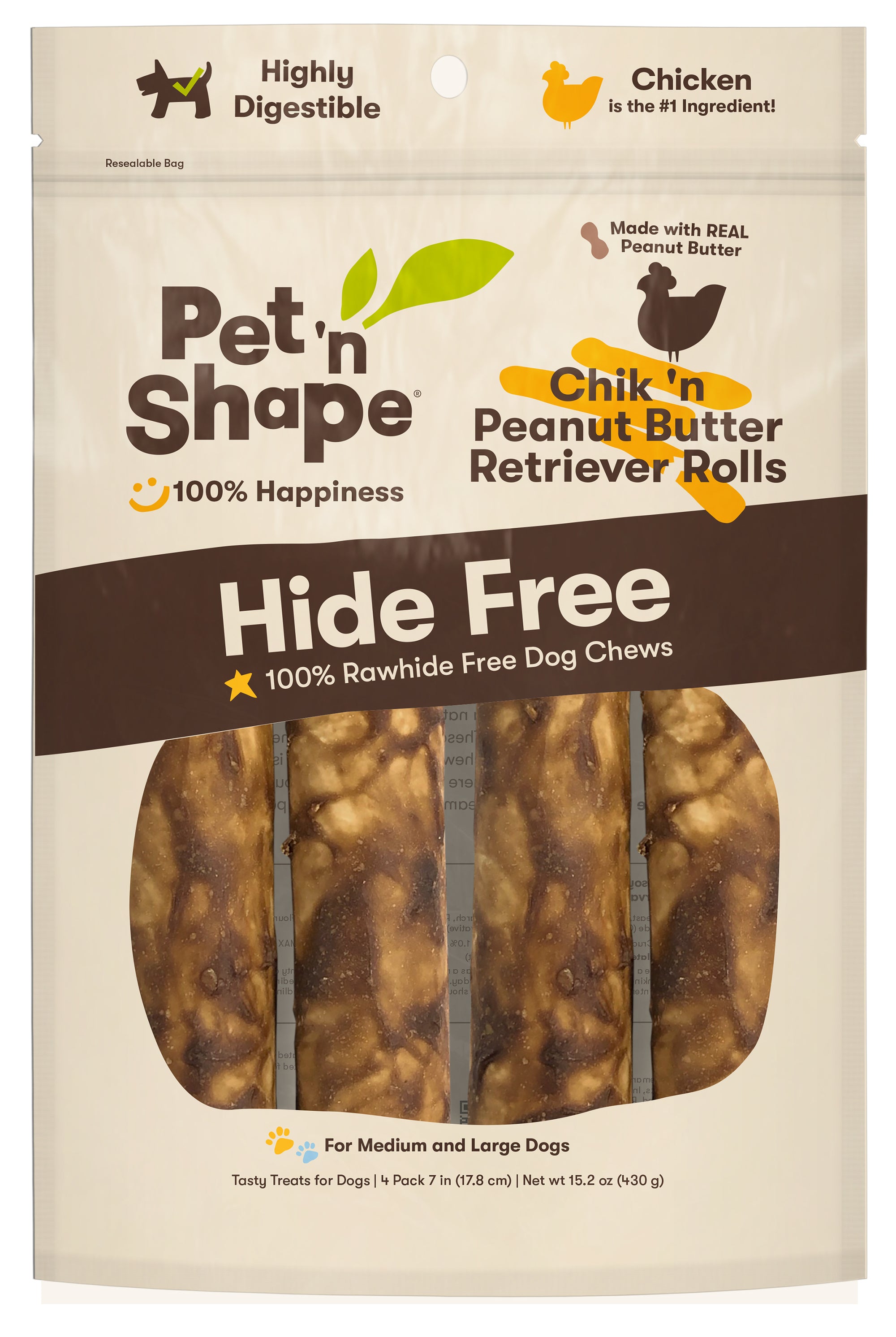 Pet 'n Shape Naturally Delicious Hide Free Chik 'n Retriever Rolls with  Peanut Butter